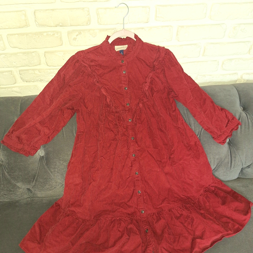 Red Ruffled Button-Up Shirt Dress - Picture 5 of 5